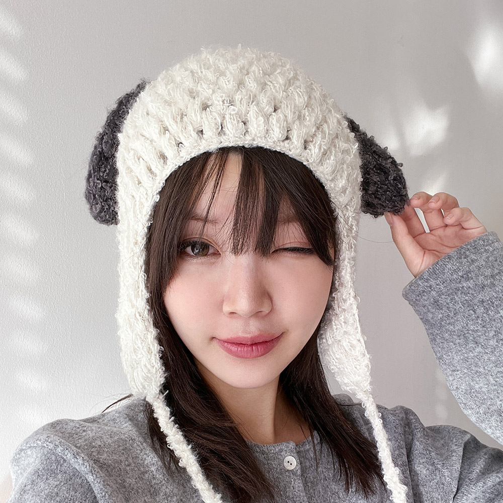 강아지 털 니트 귀달이 방한모자 동물 귀도리 군밤모자 - 상세 이미지 4