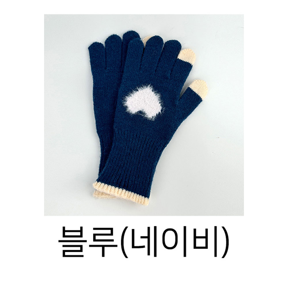 여자겨울장갑 스마트폰 핸드폰 터치 핑거홀 장갑 손목긴 하트 니트 장갑 - 상세 이미지 5