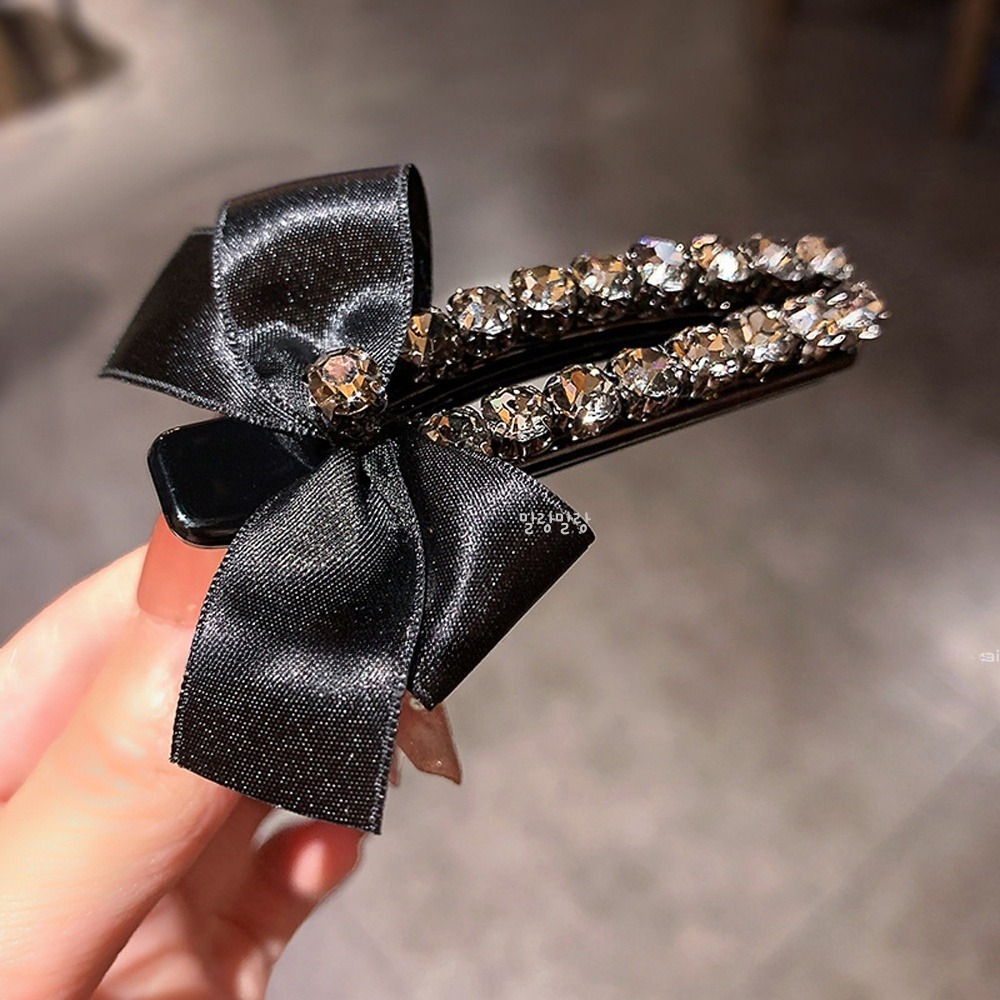 검정 옆머리리본핀 큐빅 집게삔 고급스러운 헤어클립 - 상세 이미지 2