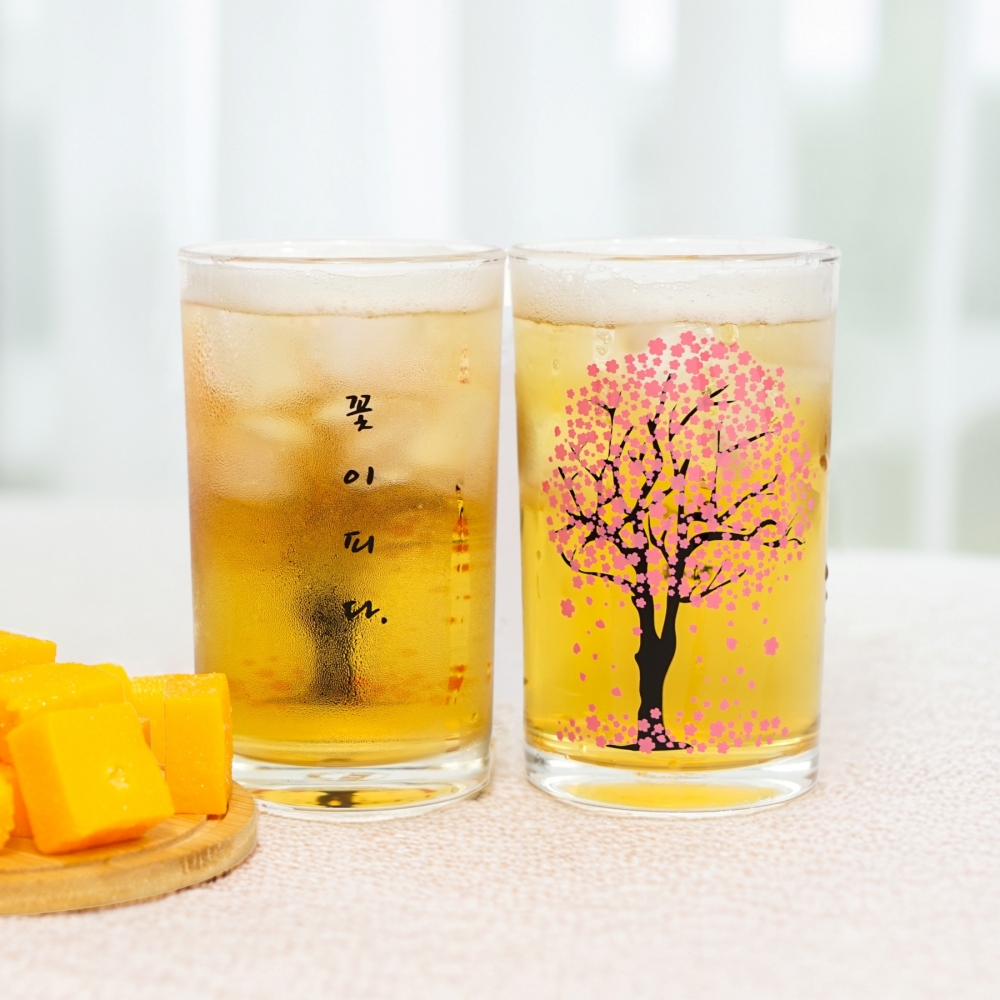 색이변하는 벚꽃 맥주잔 240ml 2개 주문 제작 변온 소맥잔 변색 술잔 집들이선물 시온