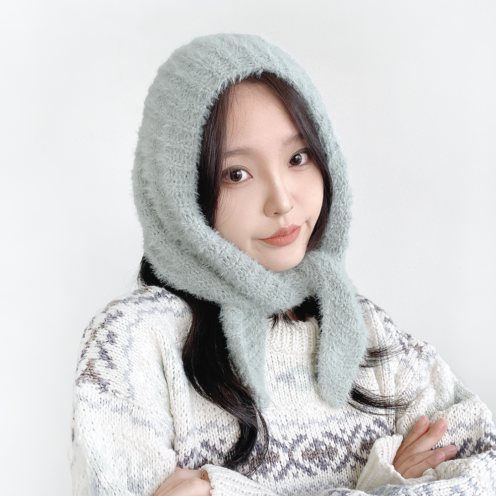 뮤트 앙고라 여성 겨울 방한 털 귀마개 헤어 커치프 니트 보넷 귀도리