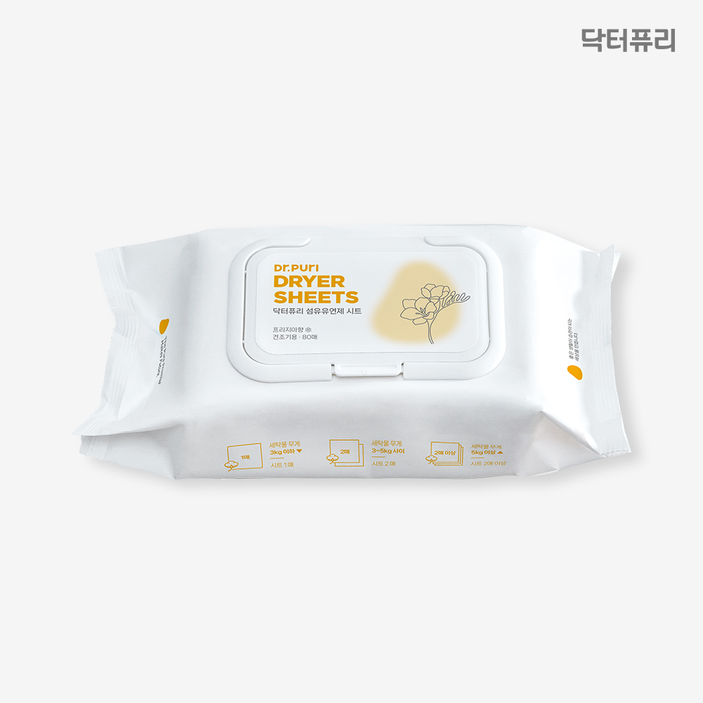 [세탁망증정] 닥터퓨리 건조기시트 섬유유연제 80매 x 2입(160매) 파우더향 드라이시트