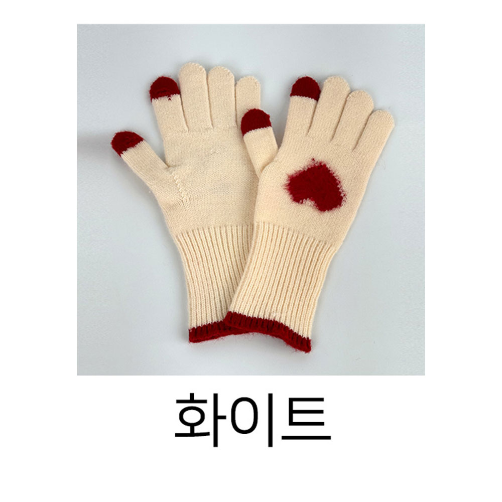 여자겨울장갑 스마트폰 핸드폰 터치 핑거홀 장갑 손목긴 하트 니트 장갑 이미지 7