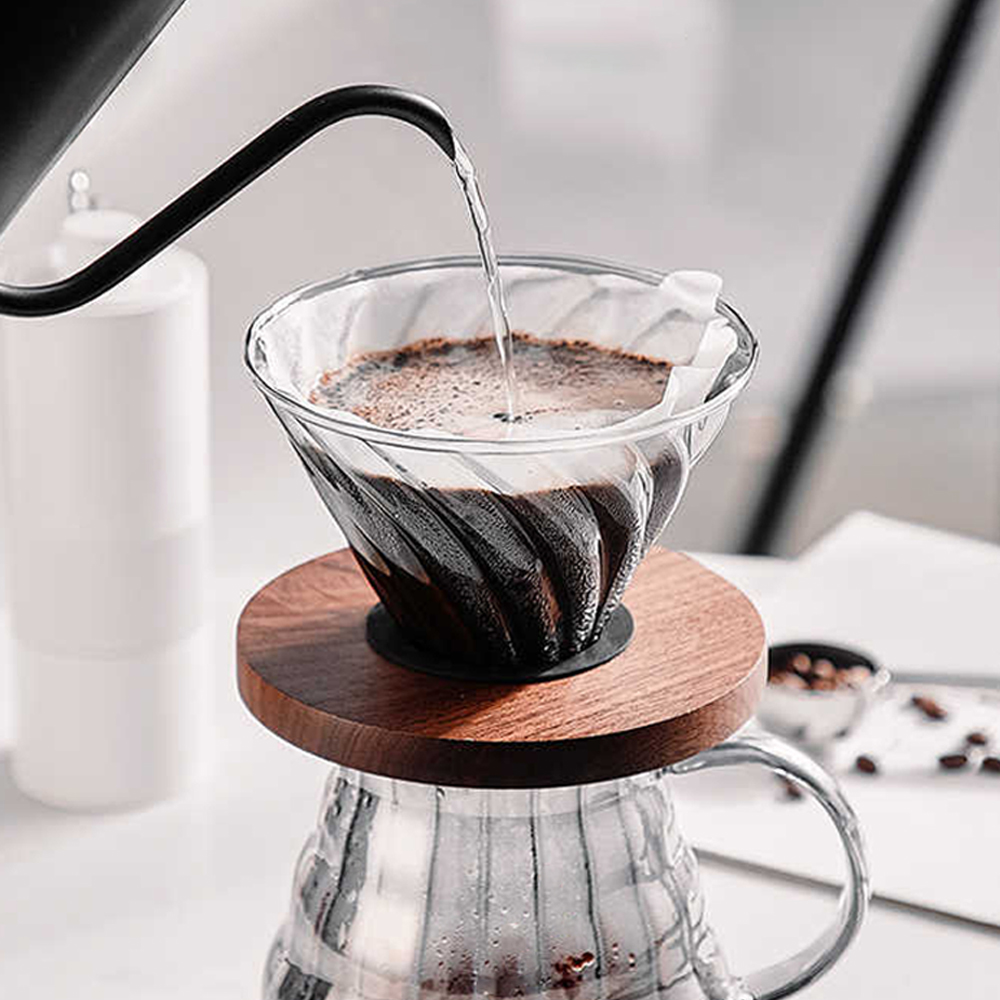 칼딘 핸드드립 유리 커피드리퍼 월넛 홀더 세트