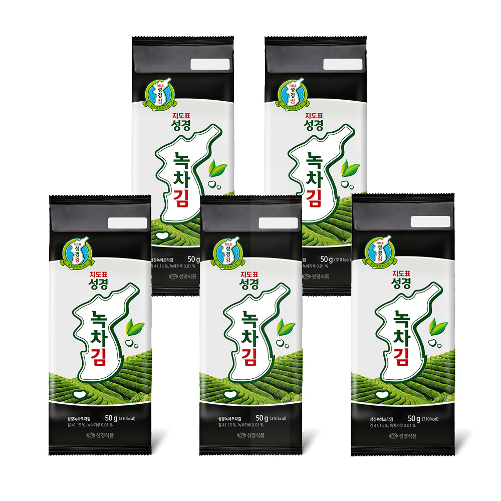 [성경김본사] 지도표 대용량 녹차 도시락김(80매) 50g, 5개 - 상품 이미지