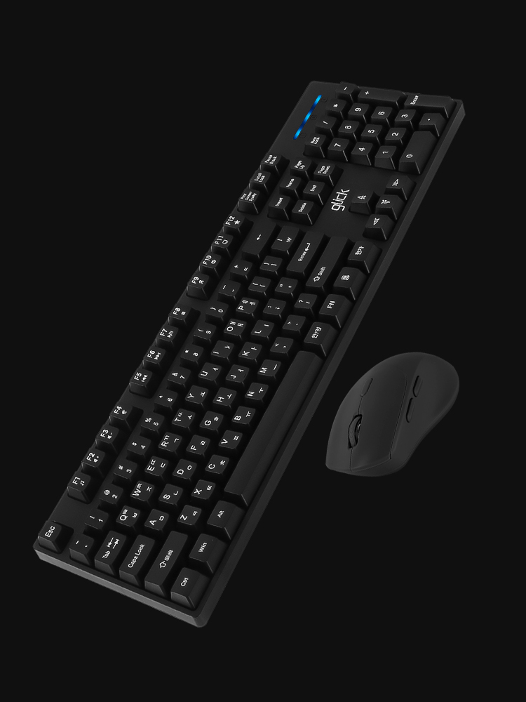 지클릭커 오피스프로 WMK60 스탠다드 M 무선 키보드 인체 공학 무소음 마우스 키스킨 포함 세트 블랙