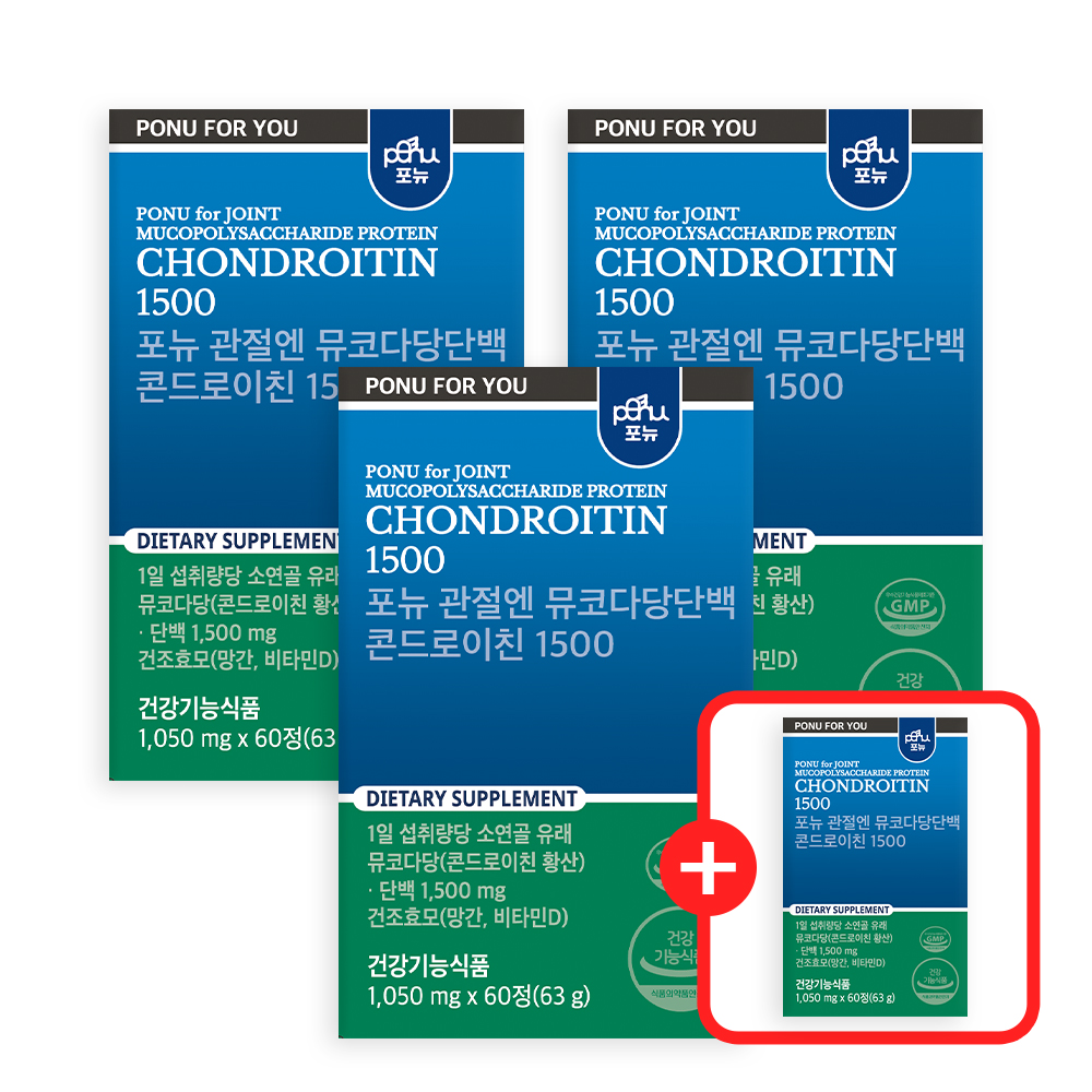 3+1 포뉴 관절엔 뮤코다당단백 NC 콘드로이친 카제로템 1500 60정, 4개