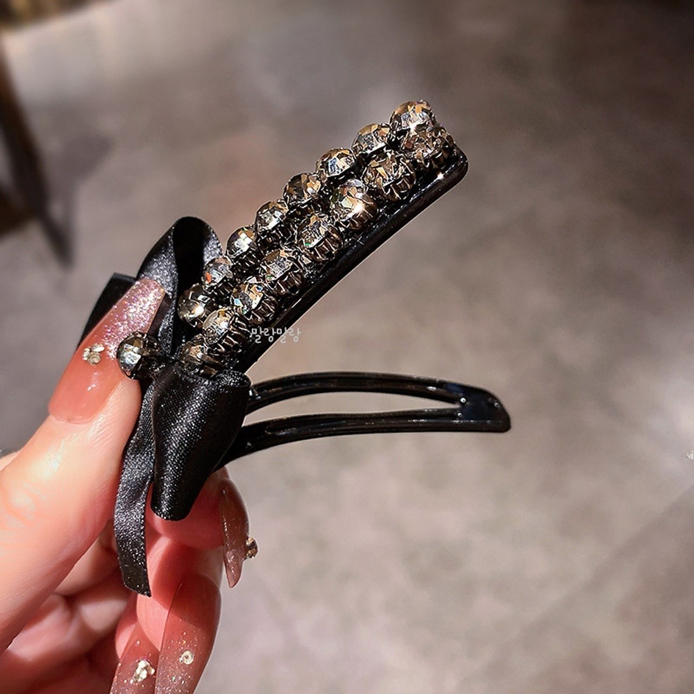 검정 옆머리리본핀 큐빅 집게삔 고급스러운 헤어클립 - 상세 이미지 4