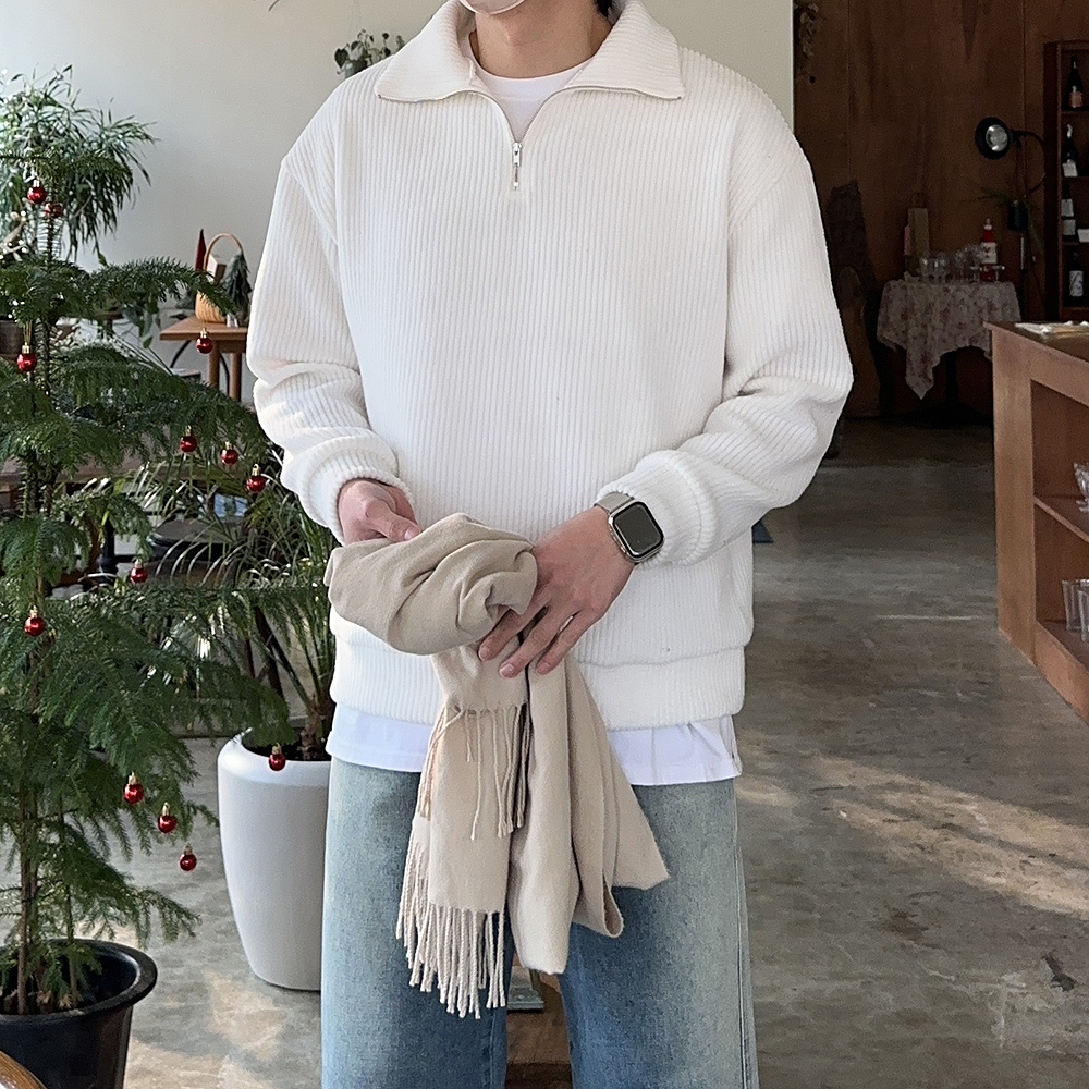 남자 니트 빅사이즈 오버핏 골지 반집업 남자 기모 니트