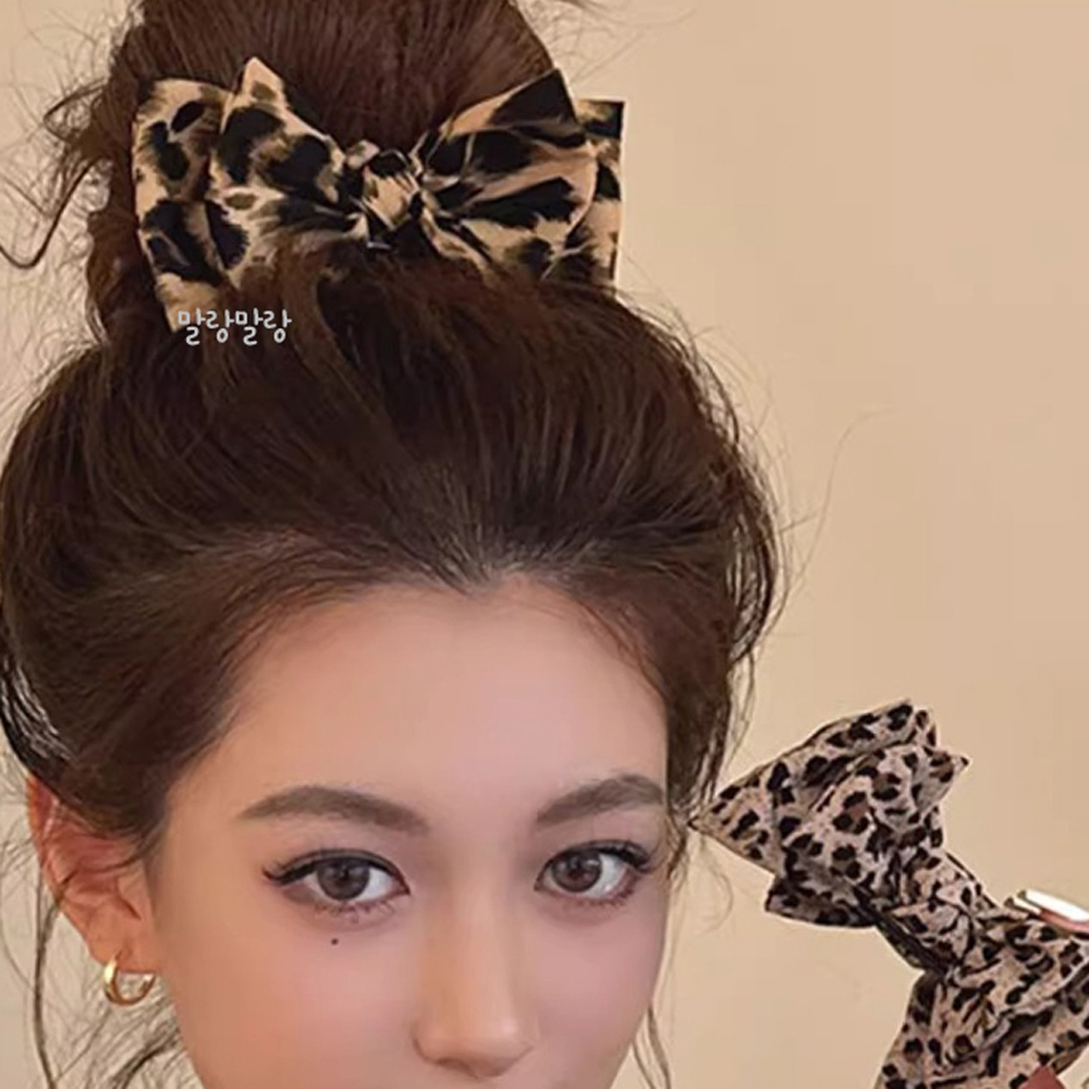 호피 왕리본머리핀 가벼운 원형 똥머리집게핀 이미지 7