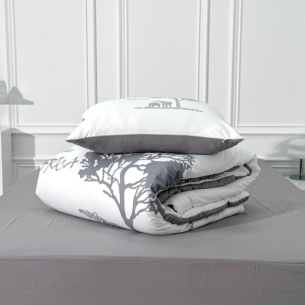 사바나 애니멀 프린트 워싱 옥수수솜 무봉제 차렵이불 세트 스톰 그레이, Q베이직세트(이불+베개커버)