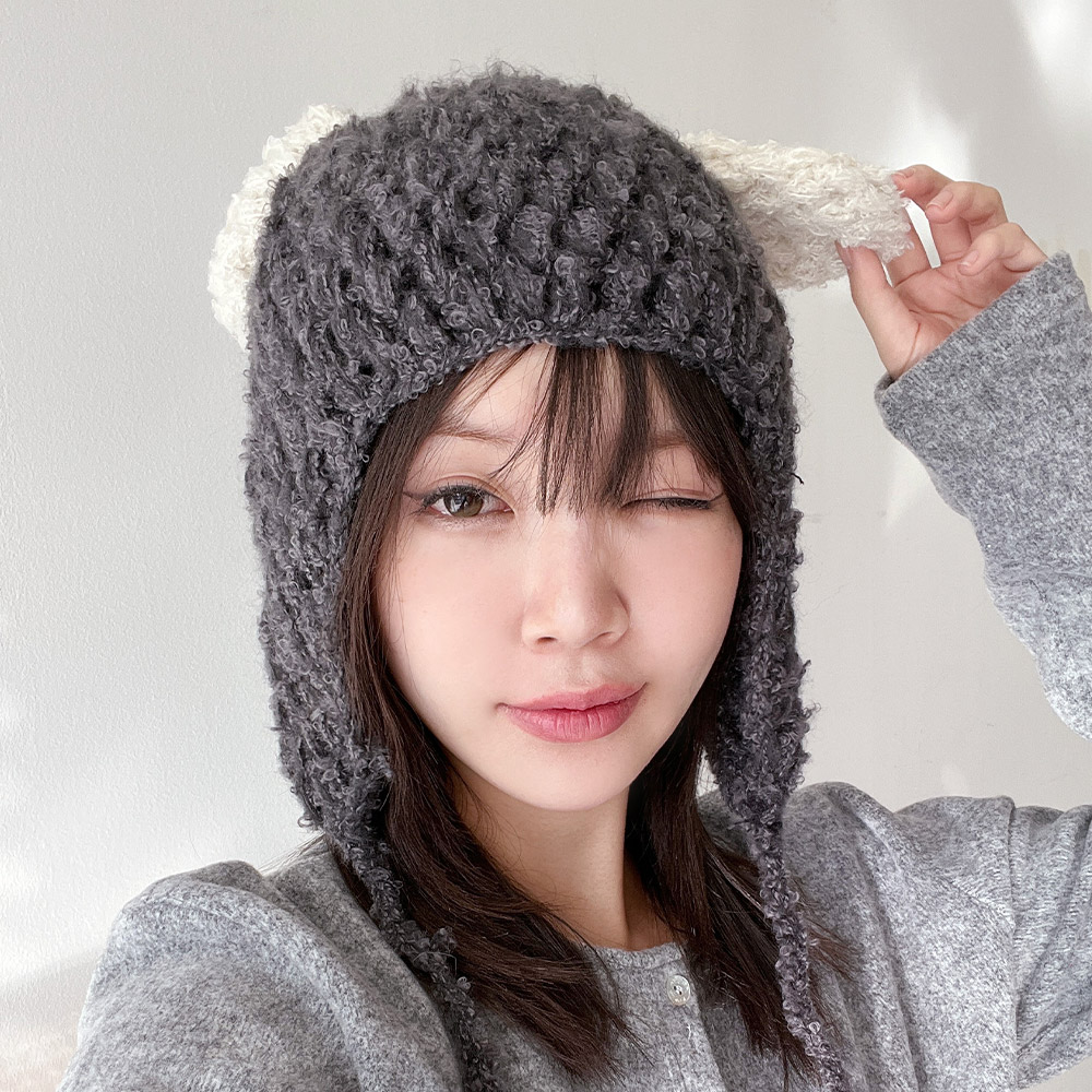 강아지 털 니트 귀달이 방한모자 동물 귀도리 군밤모자 이미지 7