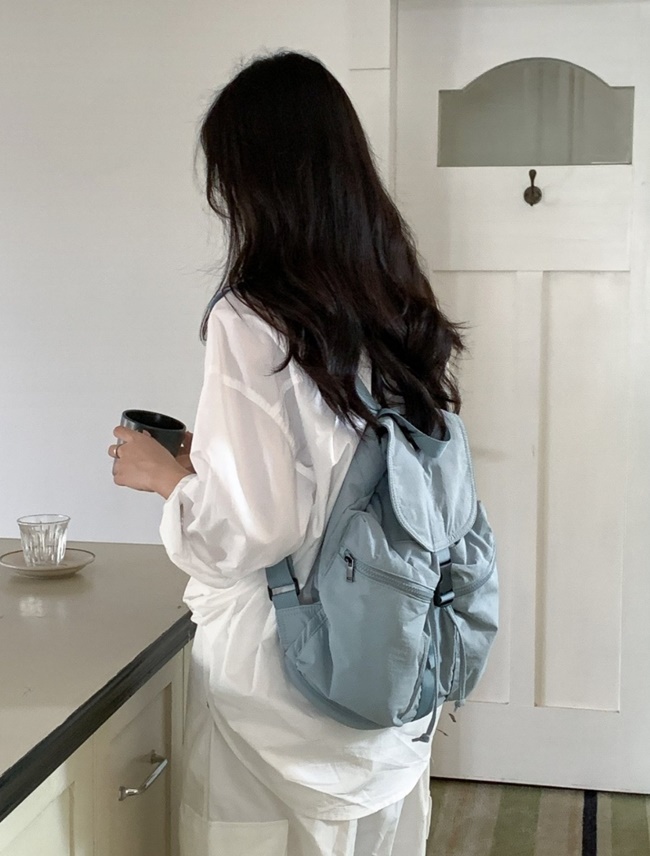 나일론 경량 가벼운 투포켓 버클 백팩 여성 캐쥬얼 여행가방 - 상세 이미지 3