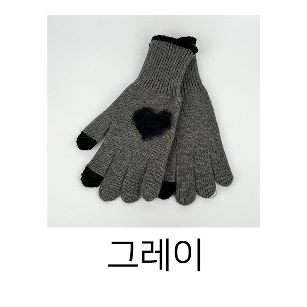 여자겨울장갑 스마트폰 핸드폰 터치 핑거홀 장갑 손목긴 하트 니트 장갑 - 상세 이미지 3