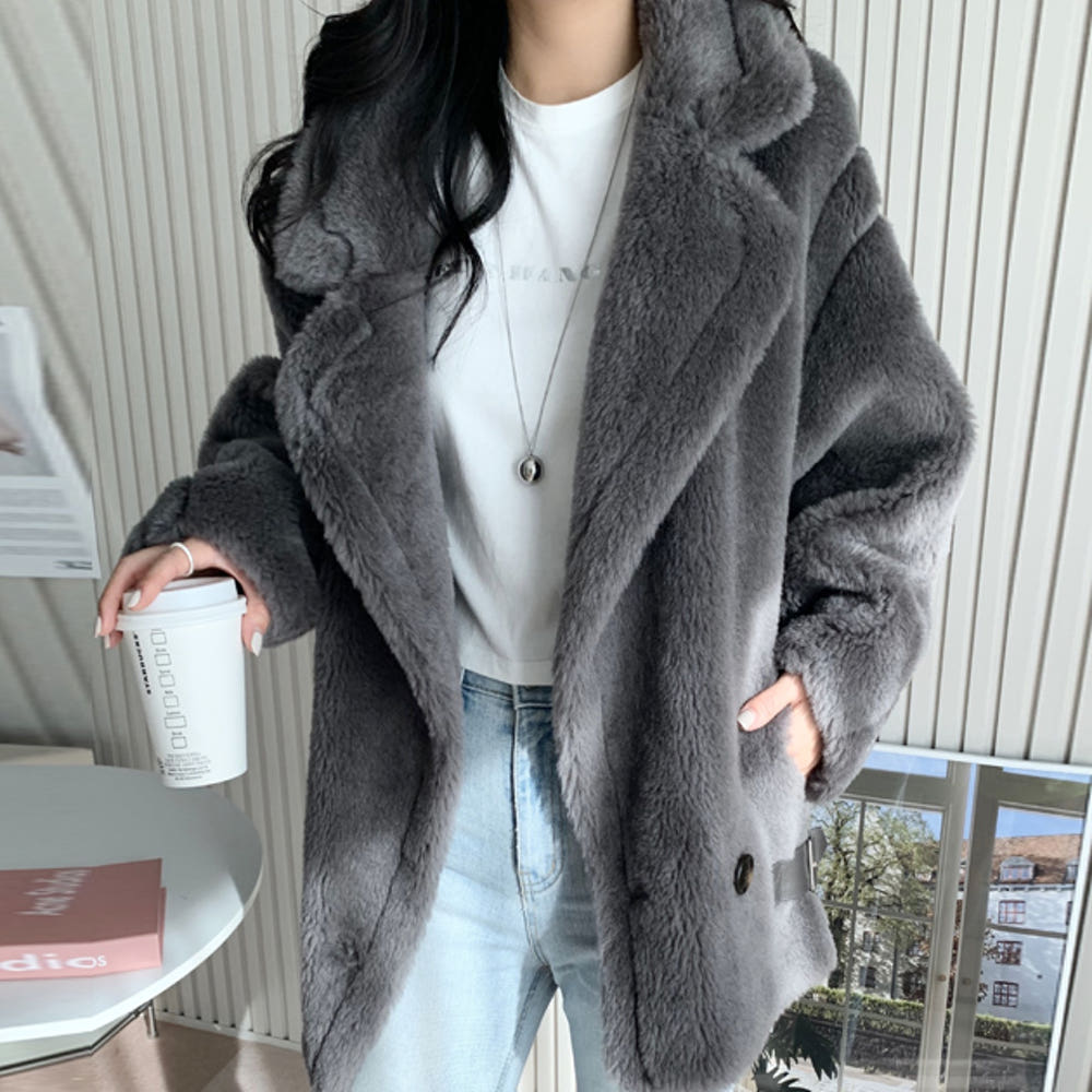 테디베어 후드 양털 뽀글이 겨울 퍼 코트 브라운 부클 판매처 상세 정보 이미지 4