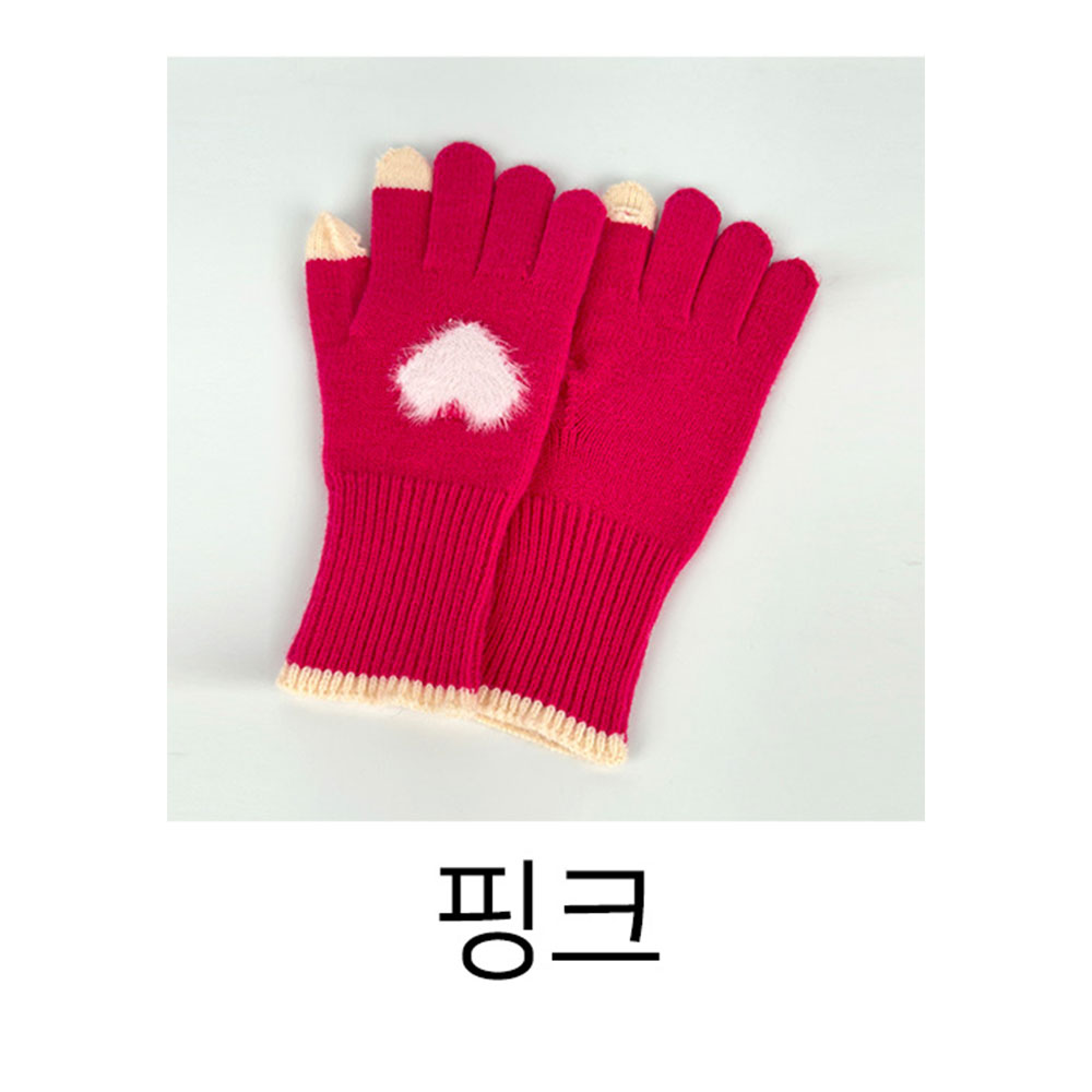 여자겨울장갑 스마트폰 핸드폰 터치 핑거홀 장갑 손목긴 하트 니트 장갑 이미지 6
