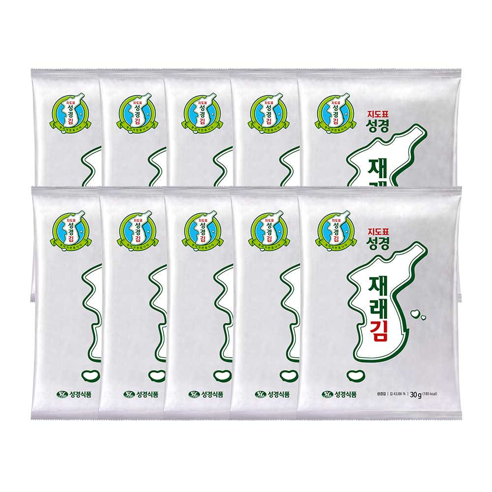 주식회사 성경식품 지도표 성경김 재래 전장김 조미 구운 김 30g, 10개