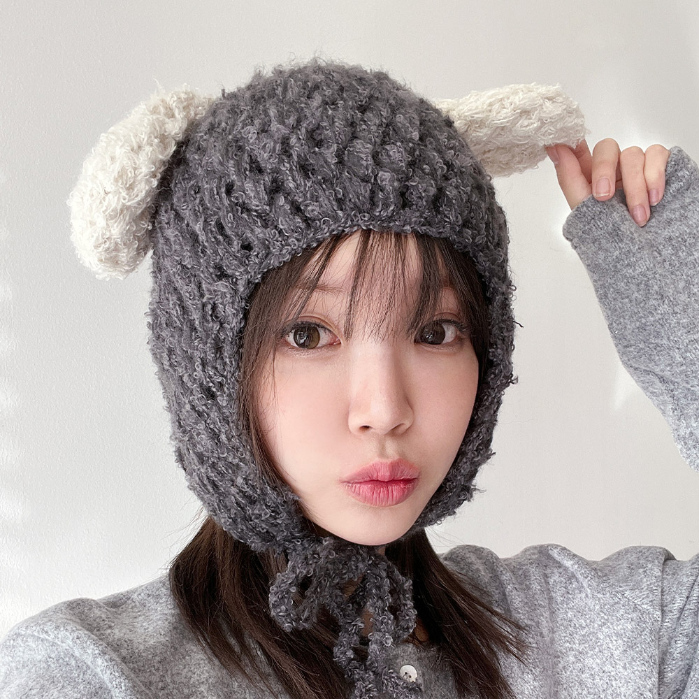 강아지 털 니트 귀달이 방한모자 동물 귀도리 군밤모자 이미지 6