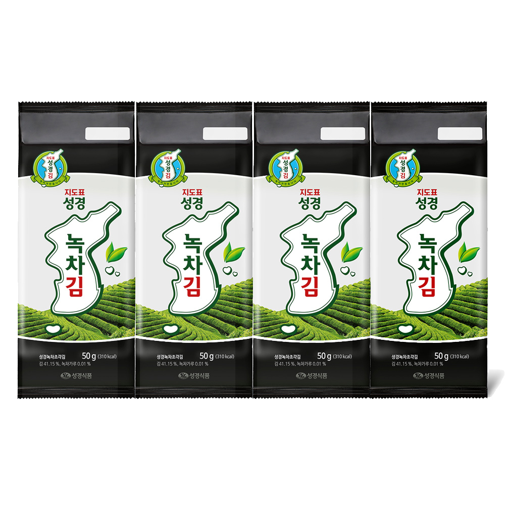 [성경김본사] 지도표 대용량 녹차 도시락김(80매) 50g, 4개 - 상품 이미지