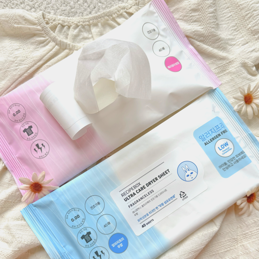 레시피박스 고농축 건조기 드라이 향기 시트 40매 80매 아기 유아 섬유유연제