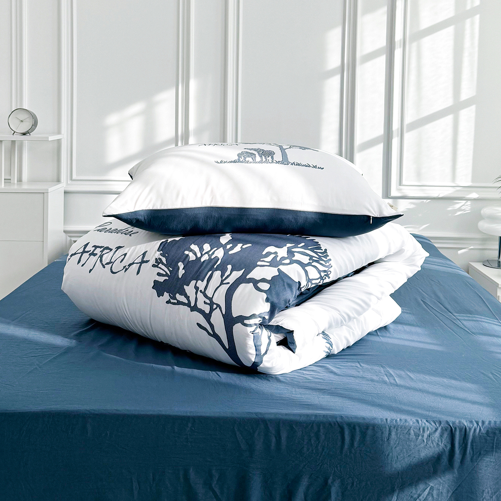 루시드슬립 사바나 애니멀 프린트 옥수수솜 무봉제 차렵이불 세트 나이트블루, SS패드세트(이불+베개커버+침대패드)