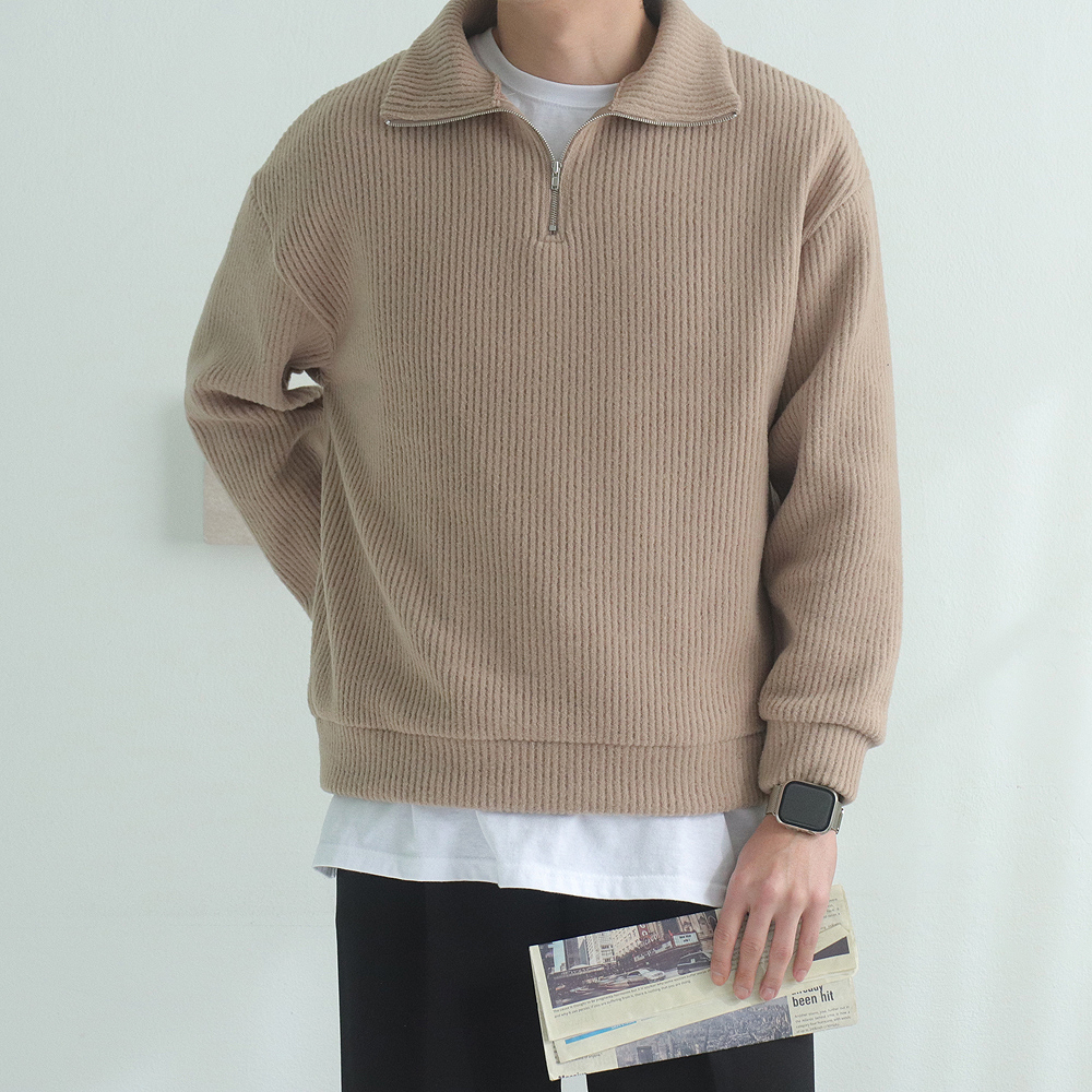 남자 니트 빅사이즈 오버핏 골지 반집업 기모 니트 남자 스웨터