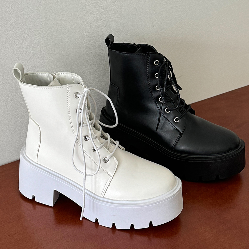 여성 통굽 발편한 레이스업 키높이 미들 워커 이미지 8