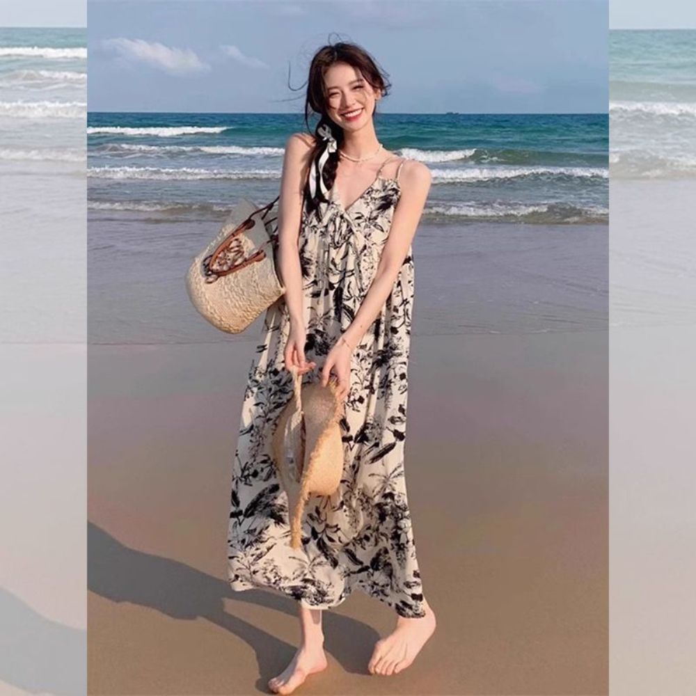 휴양지패션 끈나시 루즈핏 민소매 바캉스 민소매티 민소매나시 티셔츠 이너 레이어드 여성 골지 - 상품 이미지