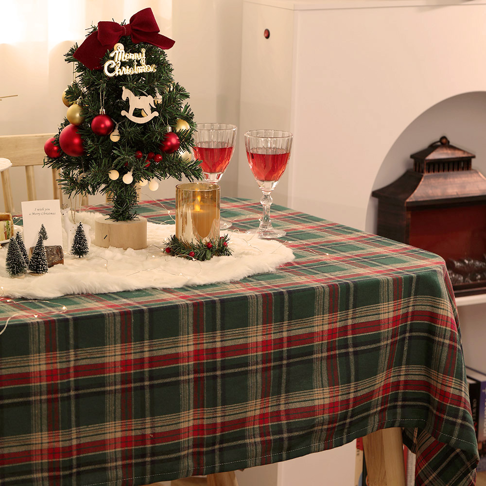 크리스마스 테이블보 빈티지 체크 홈파티 식탁보 2인 4인 6인