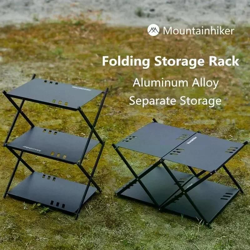 MOUNTAINHIKER 야외 알루미늄 합금 선반 휴대용 접이식 캠핑 바베큐 보관 랙 테이블 3 레이어 패널 2 4 카키 3단