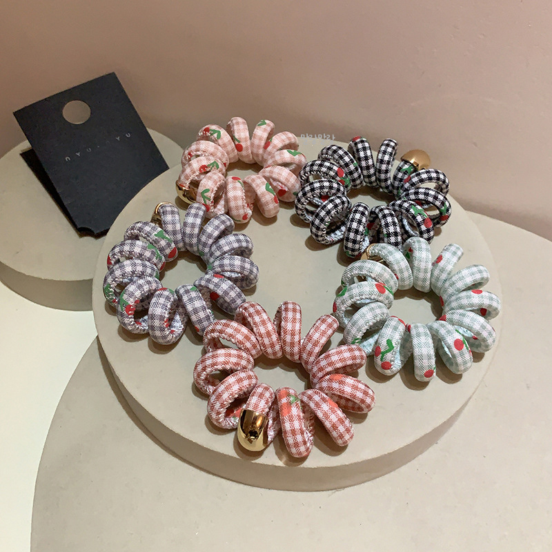 튼튼한 스프링머리끈 체크 전화선고무줄 포인트 체리 슈슈