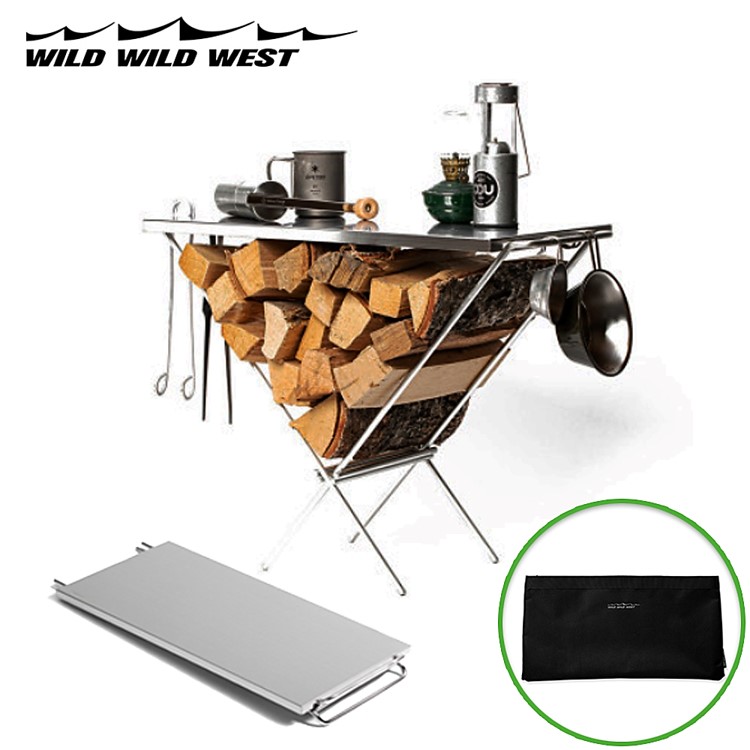 와일드와일드웨스트 로그 테이블 장작 거치대 난로 캠핑 보조테이블 실버 와와웨