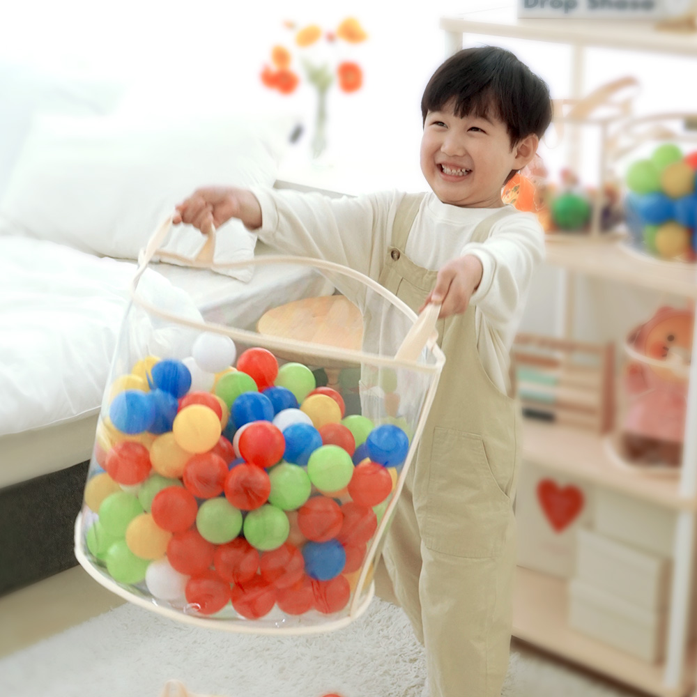 생각하는집 장난감정리함 투명 접이식 모서리라운드처리 수납함 아기 인형 레고 바구니 S