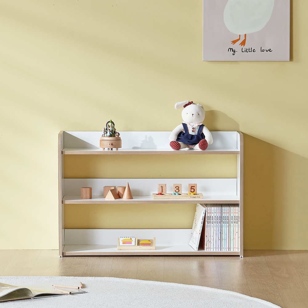 밤비노 친환경 수납 교구장 책장 공부방 낮은 수납장_830, 3단, 화이트