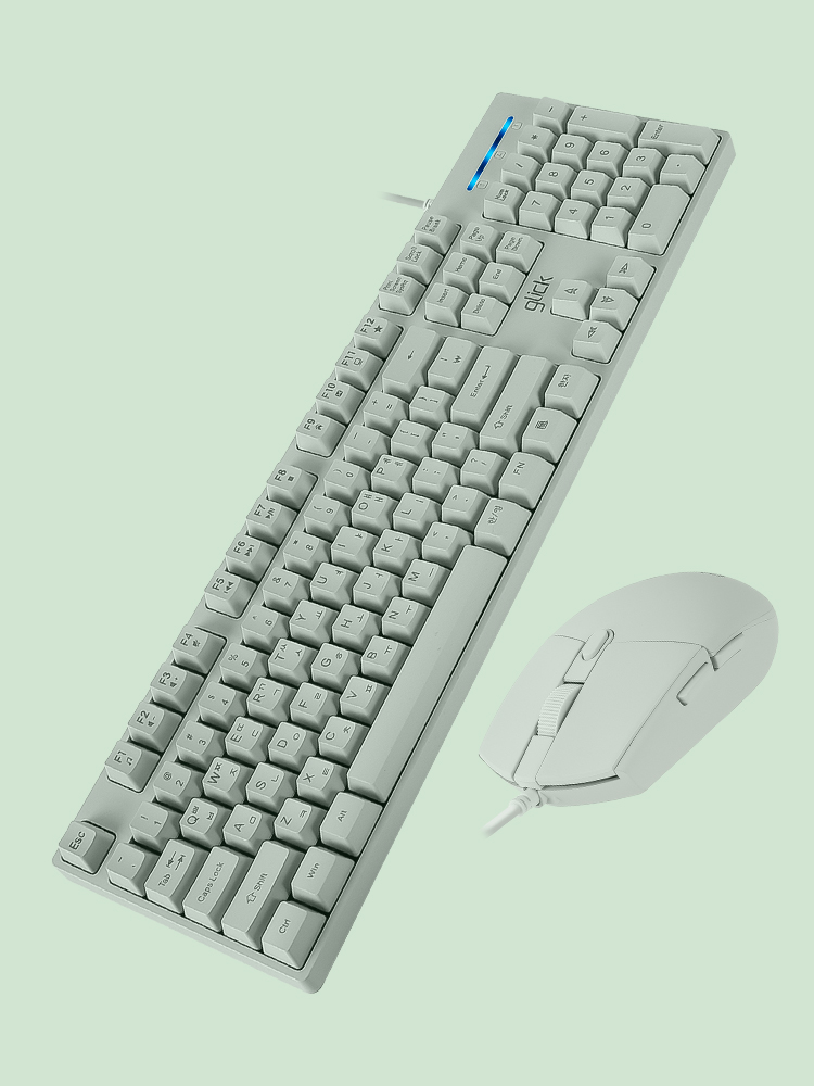 지클릭커 오피스프로 GMK-500 스탠다드 M 키보드 무소음 마우스 키스킨 포함 세트 그린