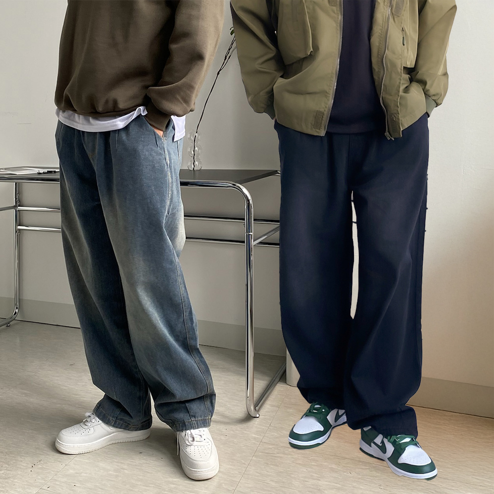 1+1 통청바지 벌룬데님 남자와이드청바지 흑청바지 - 상세 이미지 3