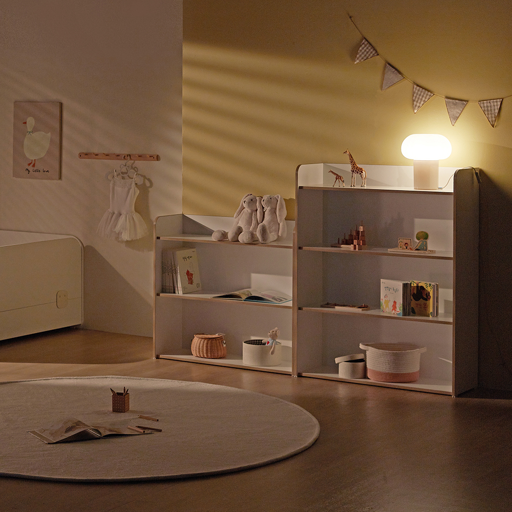 밤비노 친환경 수납 교구장 책장 공부방 낮은 수납장_830, 3단, 화이트