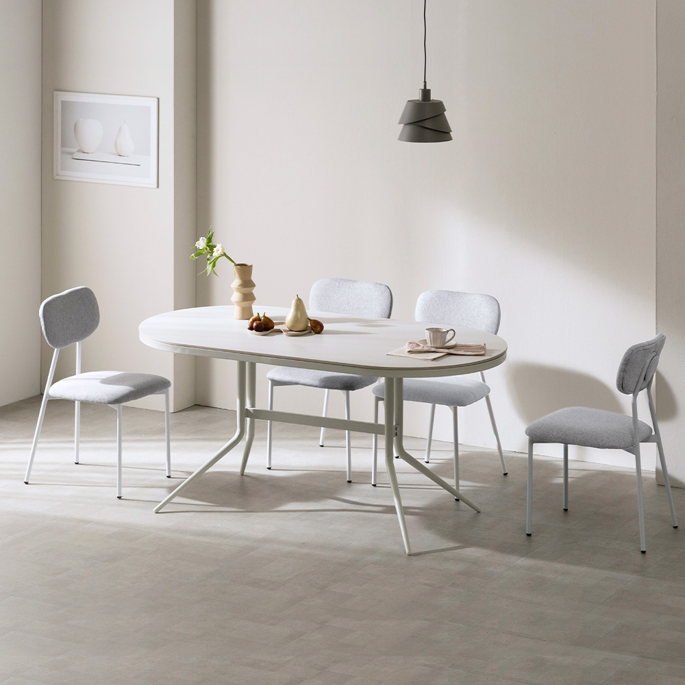 [구매 +N포인트][웰퍼니쳐] 펠릭스 타원형 카페 테이블 인테리어 포세린 세라믹 4인 식탁 세트 1600