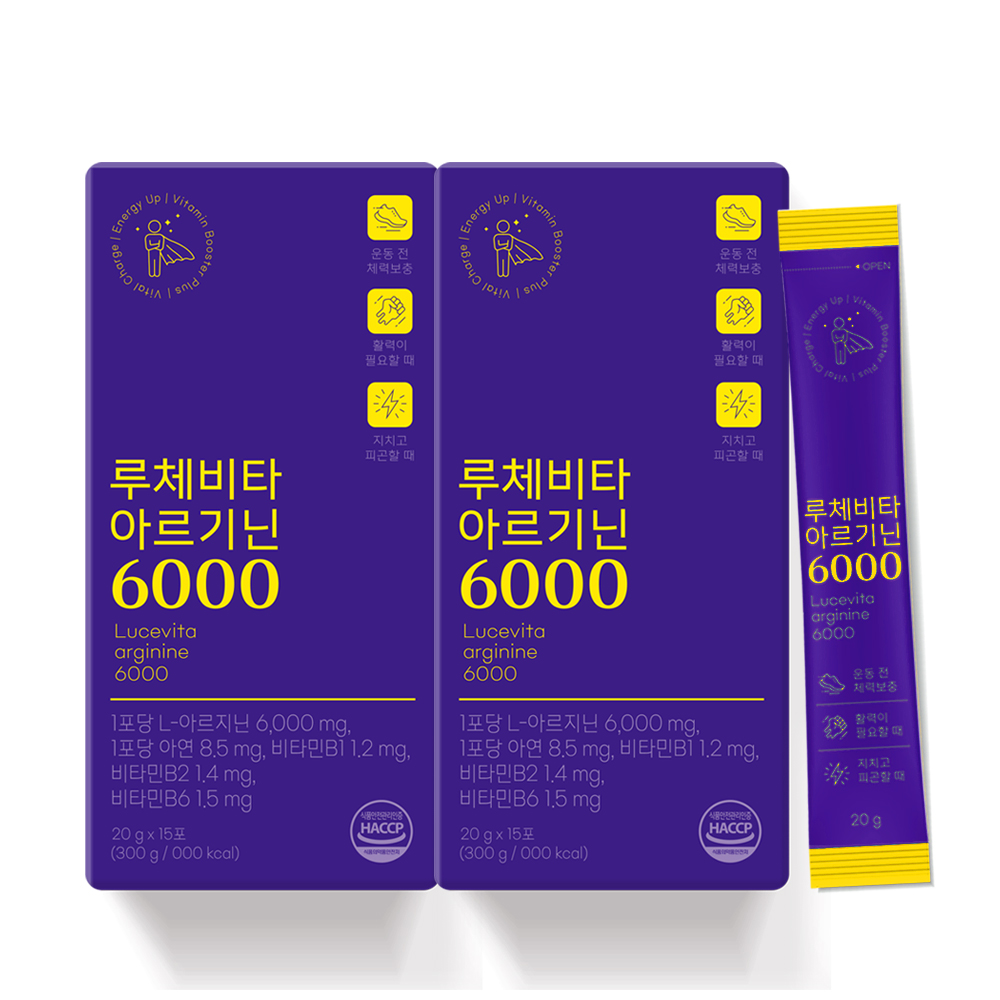 루체비타 아르기닌 6000 타우린 피로회복 헬스 에너지 액상 보충제 15포, 2개