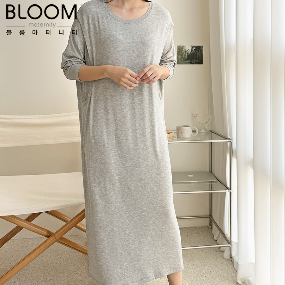 블룸마터니티 루즈핏 긴팔 수유원피스 수유잠옷 - 상세 이미지 3