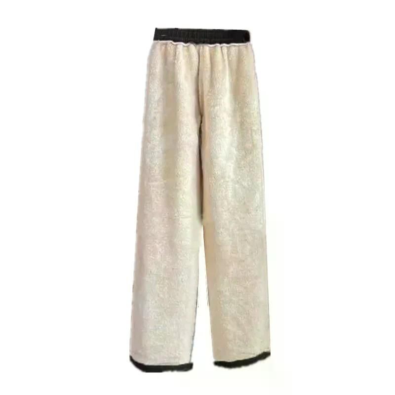 fw 플러스 사이즈까지 와이드 핏 다리 바지 여성 기모 코듀로이 루즈핏 일자핏 팬츠 캐주얼 블랙 코듀로이 M(35-50kg) - 상세 이미지 5