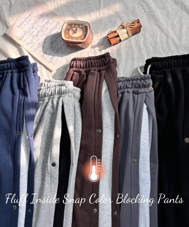 겨울 기모 배색 인사이드 스냅 비조 버튼 와이드 팬츠 - 상세 이미지 2