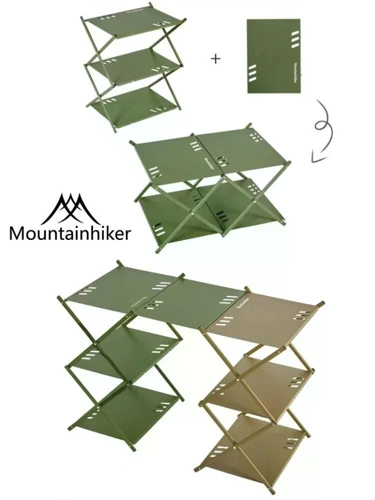 MOUNTAINHIKER 야외 알루미늄 합금 선반 휴대용 접이식 캠핑 바베큐 보관 랙 테이블 3 레이어 패널 2 4 카키 3단 - 상세 이미지 4