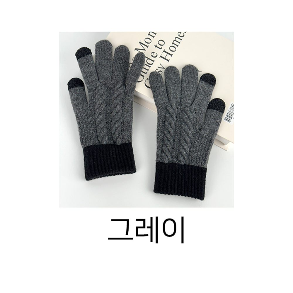 여자 겨울장갑 스마트폰 터치 장갑 손목긴 꽈배기 투톤 니트 털장갑 - 상세 이미지 4