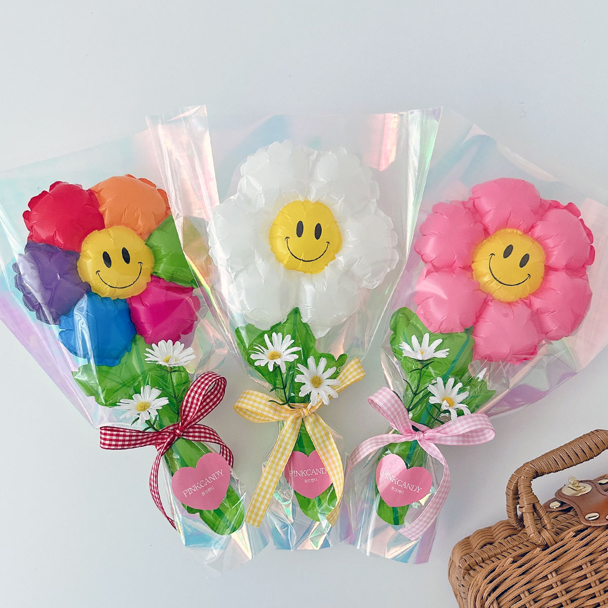 데이지 풍선 한송이 꽃다발 레터링 스마일 홀로그램 발표회 졸업선물