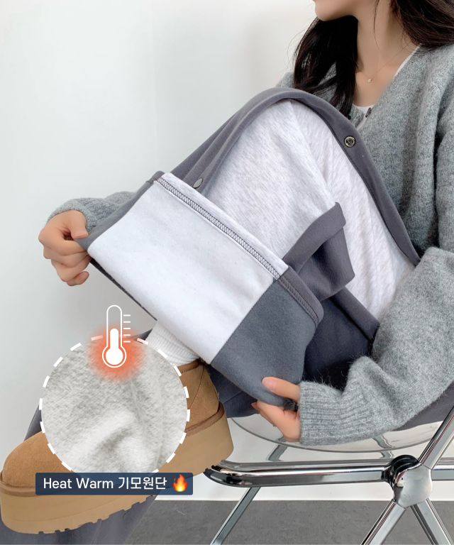 겨울 기모 배색 인사이드 스냅 비조 버튼 와이드 팬츠 - 상세 이미지 3