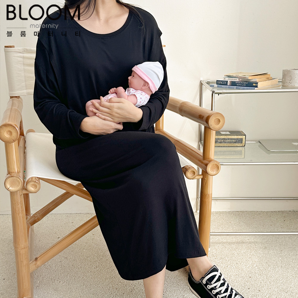 블룸마터니티 루즈핏 긴팔 수유원피스 수유잠옷 - 상품 이미지