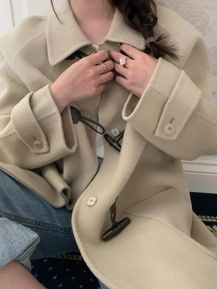 프리미엄 더플 떡볶이 코트 하프 울 핸드메이드코트 숏 반코트 여자 겨울코트 그레이 베이지