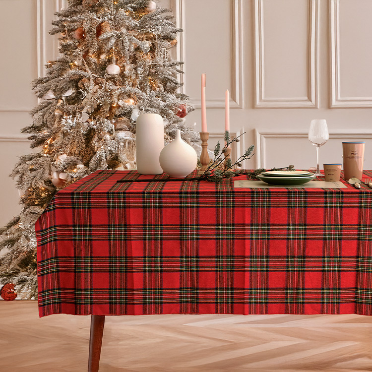 크리스마스 테이블보 빈티지 체크 홈파티 식탁보 2인 4인 6인