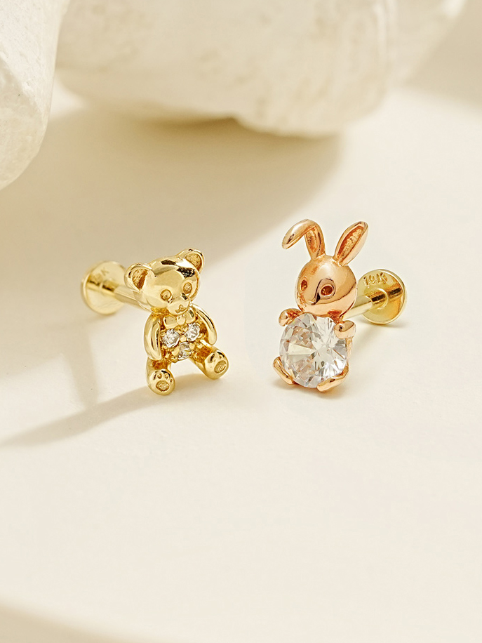 [0.8mm]14K 인터널 곰토끼 라블렛 피어싱 귀걸이